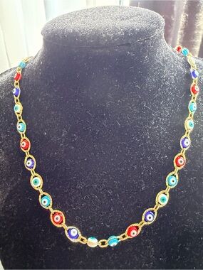 Gold-Tone Multicolor Evil Eye Necklace - Women’s Protective Jewelry
